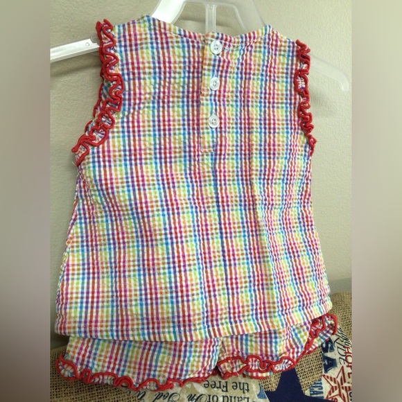 Vintage Oshkosh Baby Seersucker Cotton 2PC  Set Size 3-6 Mos. Embroidered Fruit - Picture 9 of 13